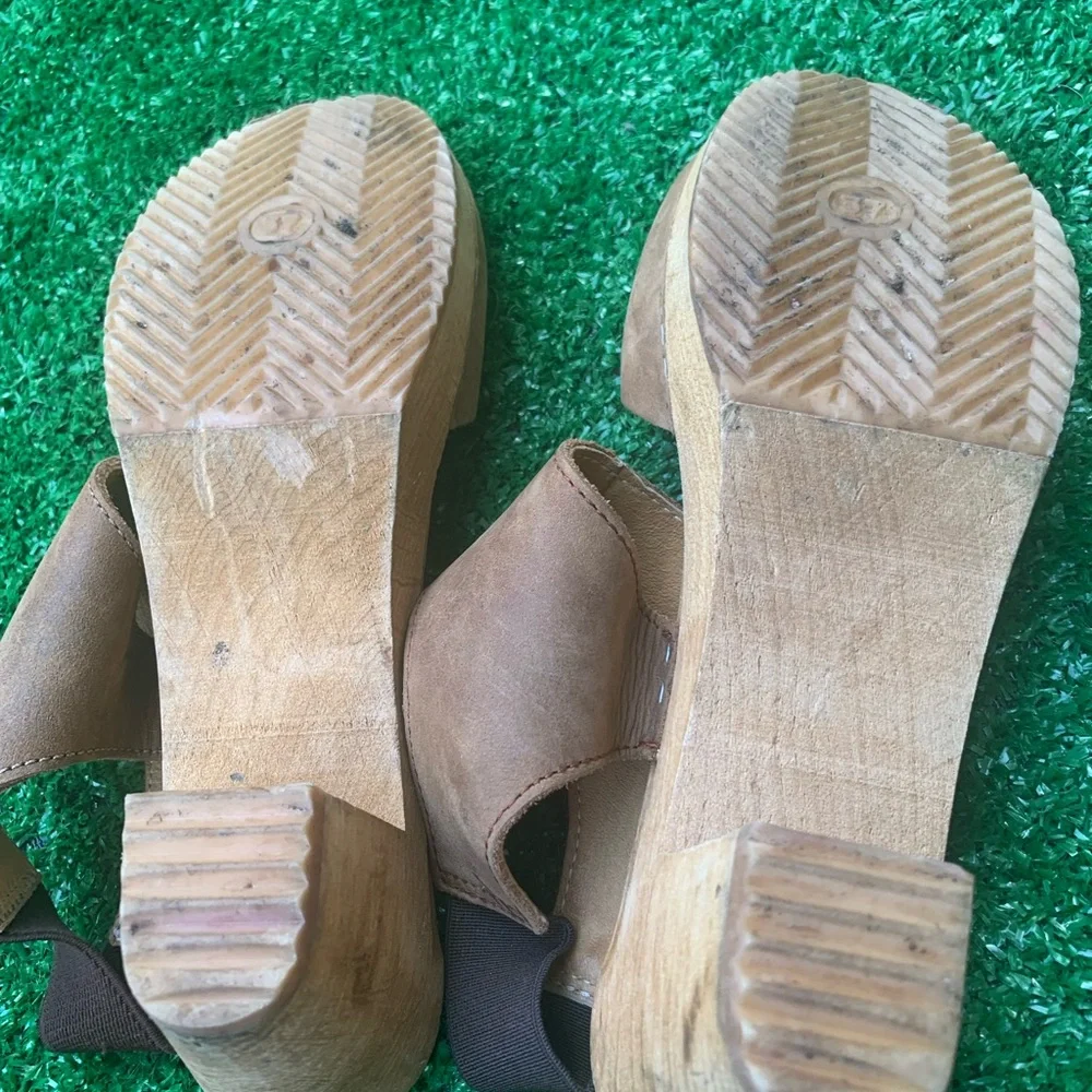 Nina Z size 37 tan leather wooden heels made in Sweden - Picture 5 of 5